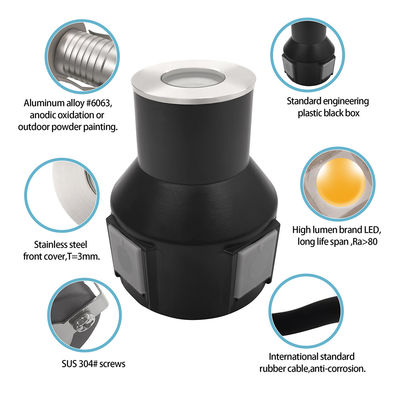 LED グラウンド埋葬ライト ステンレス鋼 316 1w 2w 3w DC 24v プラスチックバックボックス