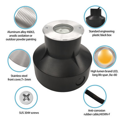 1W 3000k ホットホワイト LED 地下灯 IP67 地中に埋もれた