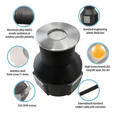 3W IP67 埋め込み型ラウンドデッキライト 316 ステンレス鋼フロントカバー DIA55MM DC24V