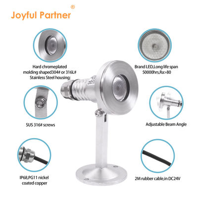 LED水中スポットライト RGB DMX 1W 2W 3W DC24V 6500K 色温度 CE認証