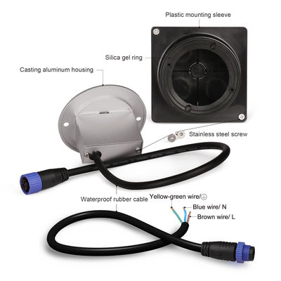 アリミニアム 屋外 LED ステップライト IP65 丸いカバー 方形 スリーブ 壁階段