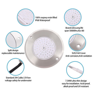 LEDプールライト IP68 ホワイト/ウォーム ホワイト 316 ステンレス鋼カバー 6W SMD 2835 63Pcs