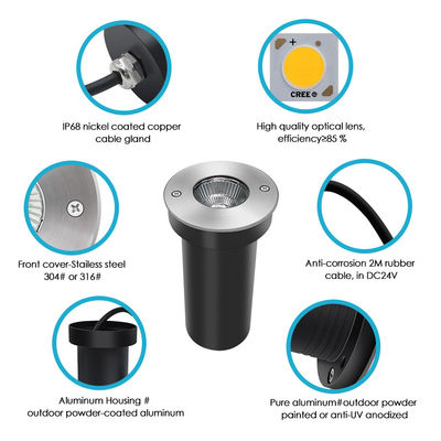 COB LED 地中埋込型ライト 6W IP67 防塵 アルミニウムボディ 埋め込み式 DIA85MM 屋外ヤード用