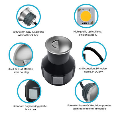 LED 地下灯 1W 2W DC12/24V IP67 アルミホイジング ステンレス鋼 顔カバー 樹脂で満たされた