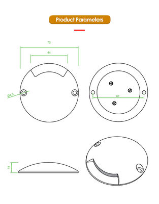 1W 入り口 ステップライト 超薄 DIA70mm DC 24V 3000k 暖かい白 屋外照明用