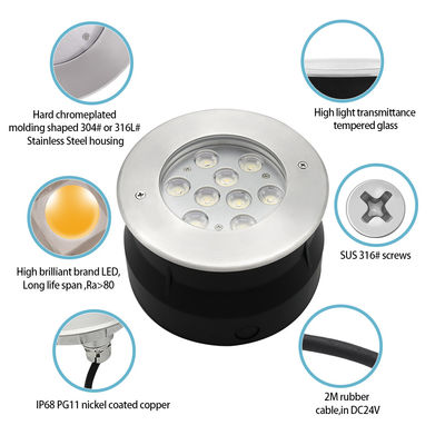 12V 24V LED 水下灯 9W 18W RGB フルカラーステンレスステール IP68 プール用ライト