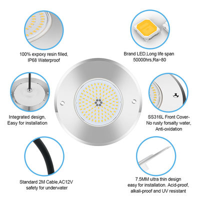 316L ステンレス スチール イングラウンドプールライト DIA 160mm*32mm AC12v 制御リモコン付き