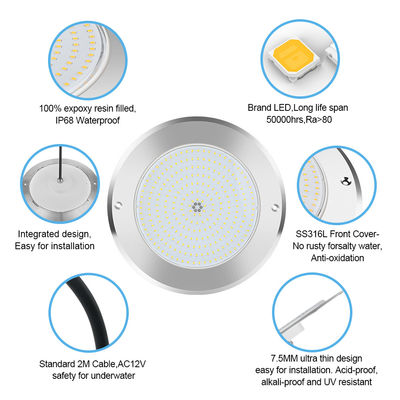 SUS316 蓋付き IP68 DC12V 3000K 水中のLEDSPA池照明