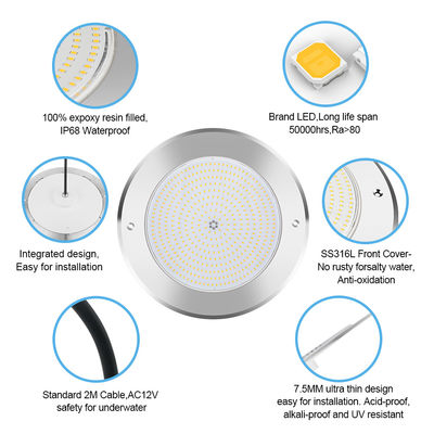 LED PAR56 プールライト 12 ウォルト ステンレス スチール 防水 SMD 2835 チップ 100% 樹脂で満たされています