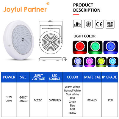 スイミングプールライト IP68 エポキシ樹脂で満たされた水族館ライト RGB AC12V ABS 表面マウント