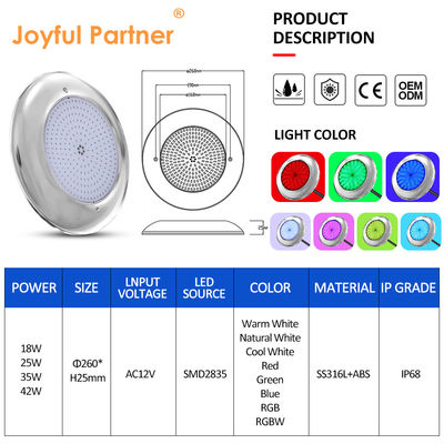 ジョイフルプールライト 12v ACアップグレード SMDチップ RGB カラー IP68 コンクリートプールのためのオールワンセットデザイン