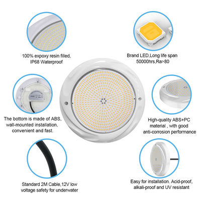 LED スイミングプールライト 水中ランプ DIA230*35mm ABS素材 IP68 42W 表面に搭載