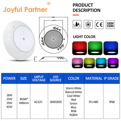 18W Par56 LED スイミングプール 表面付け LED 水中プールライト AC 12V RGB 水中庭園用