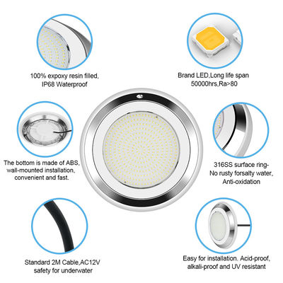 水中プールライト AC12V ステンレス鋼 変色 壁付 RGB ø280*35mm