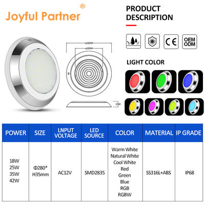IP68 280mm 壁掛けステンレス鋼 RGB 水下 LED プールライト