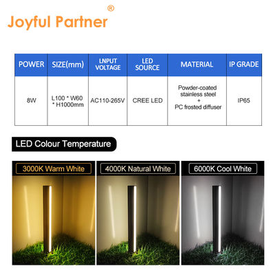 Garden Pillar Lawn Light IP65 Waterproof Stainless Steel CREE LED 8W AC110-265V With 16 Years Factory