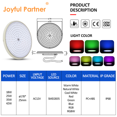 IP68 防水 RGB/RGBW 変色池 樹脂で満たされた水泳池のフラットライト 水中の光