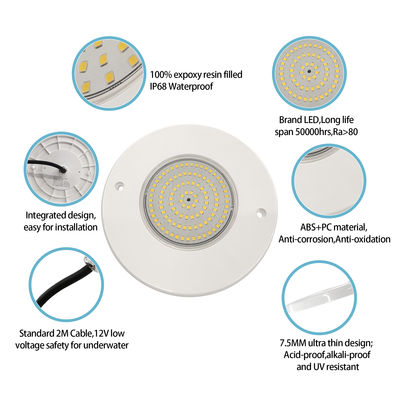 樹脂充填プールライトリフレクター 160mm DC12V 10W 完全プラスチック SMD2835 108個 RGBW 色 定電圧