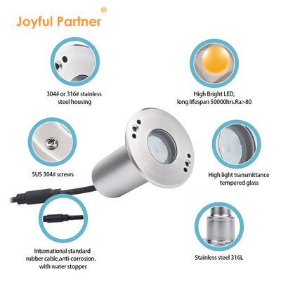 LEDミニ防水埋め込みマーカー 1W 12V DC 8° 狭いビーム角 IP68 屋外照明