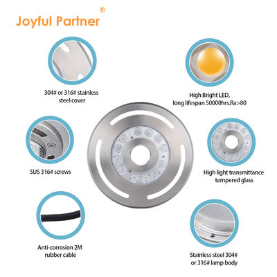 室外 IP68 DMX RGB 24V 潜水式 9X3w LED 水中噴水 ダンシング ライト ステンレス 316L 直径 285mm