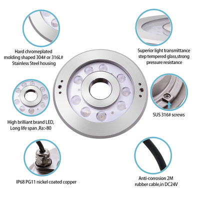 ステンレス鋼の潜水式LED噴水灯 IP68 DC24V CE認証