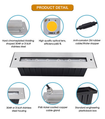 Recessed Floor Linear underwater Light 6w 12w RGB Stainless Steel IP68 Waterproof DC24V For Swimming Pool
