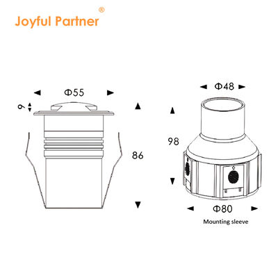 3W サイドビュー地下ライト DIA 55MM 直径 ステンレス鋼 316 カバー 車道 パス用