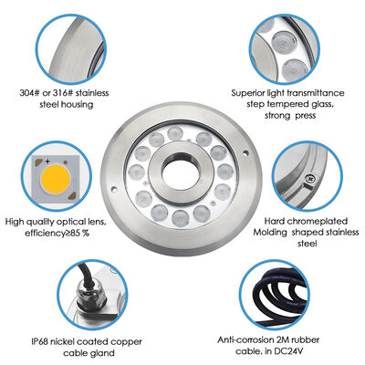 LED 12V 24V 噴水水中ライト IP68 ステンレス鋼 RGB ウォータージェット構造 防水 色変更 外部制御