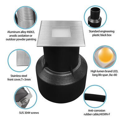 3W LED Square Recessed Inground Light 304 or 316 Stainless Steel Size 45*45MM Aluminium Housing