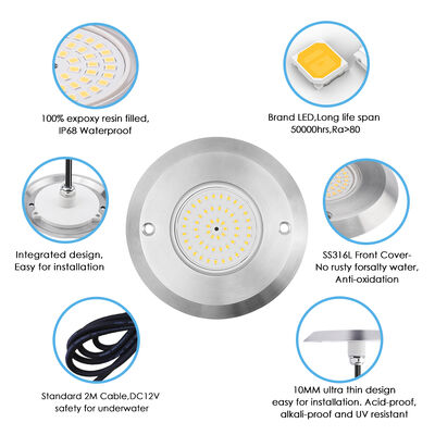 6W 超薄型水中 PAR56 プールランプ SMD LED 2835 防水 110x34MM DC12V/AC12V