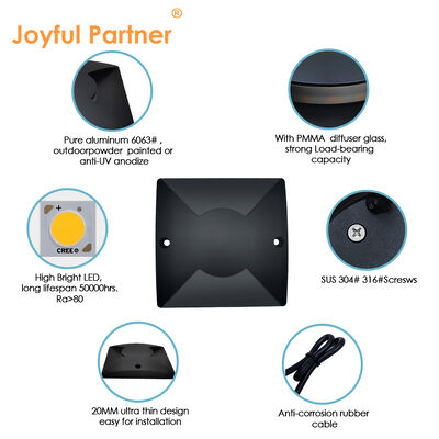 デッキ内面ライト 超薄型 IP67 防水 1W 3W DC12V 24V IKレート 08 テラス路線用